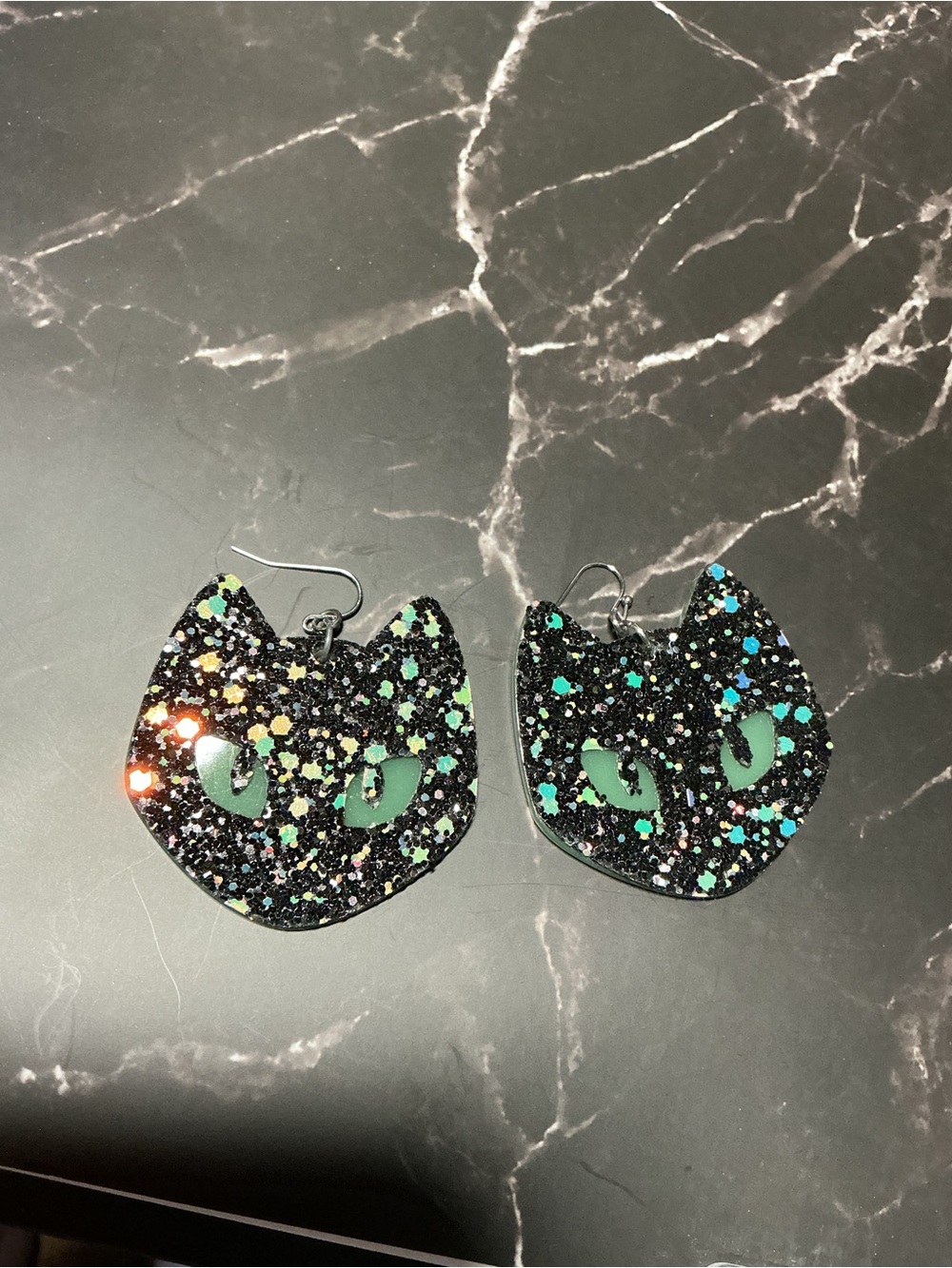 Glitter Glow In the Dark Cat Earrings